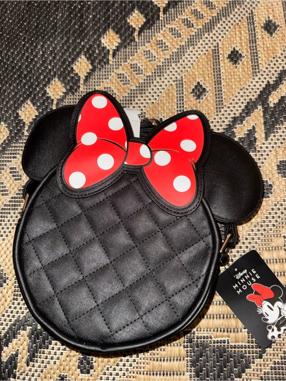 Bioworld Minnie Mouse Quilted Black Crossbody with Red Polka Dot Bow